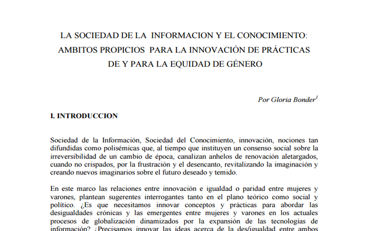 La Sociedad de la Información y el Conocimiento: ámbitos propicios para la innovación de prácticas de y para la equidad de género